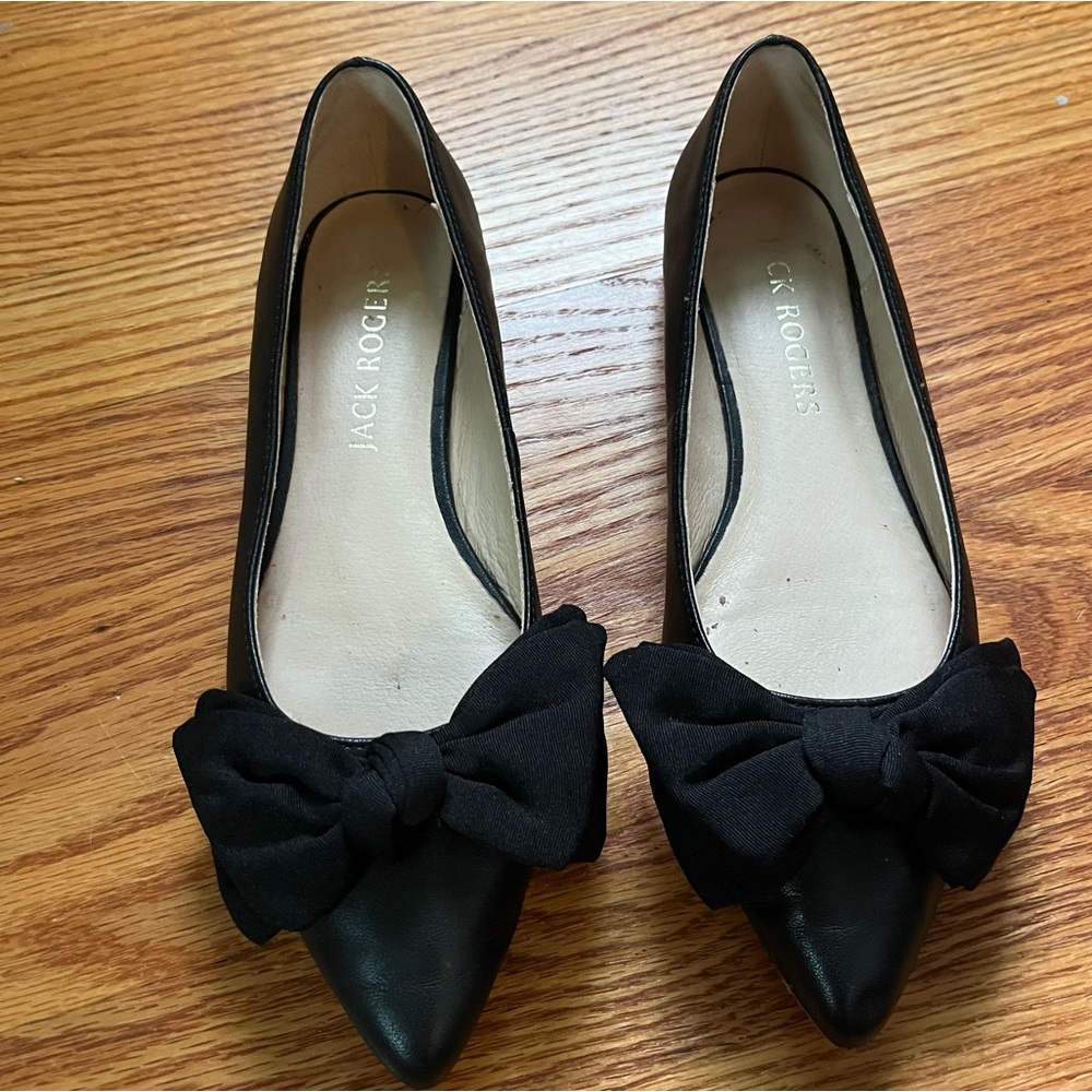 Jack Rogers Black Debra Ballet Bow Pointed Flats size 8